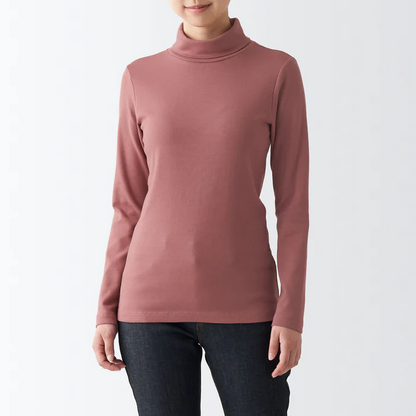 Women's Stretch Ribbed Turtle Neck Long Sleeve T-Shirt